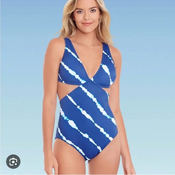 Beach Betty Blue Cut Out One Piece Swimsuit - Picture 1 of 8